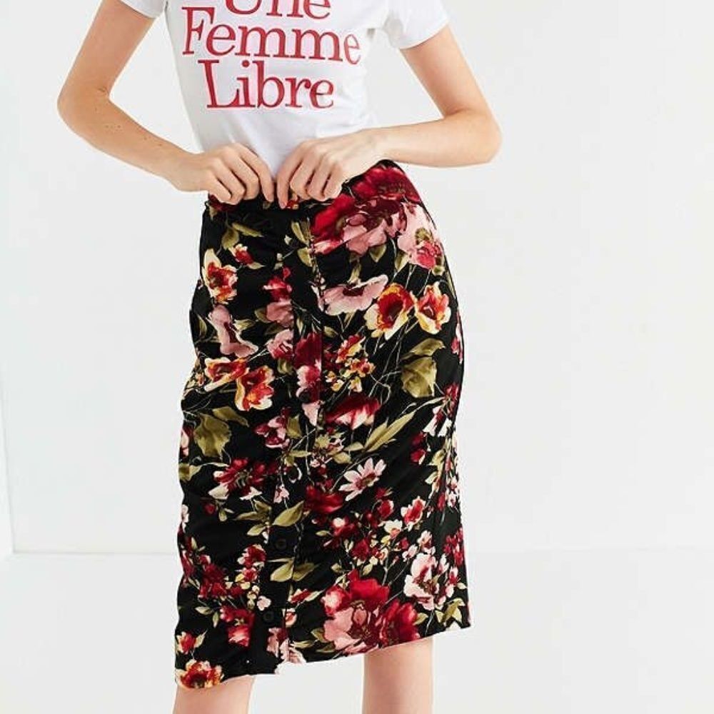 Urban Outfitters Floral Ruched Front Button Skirt